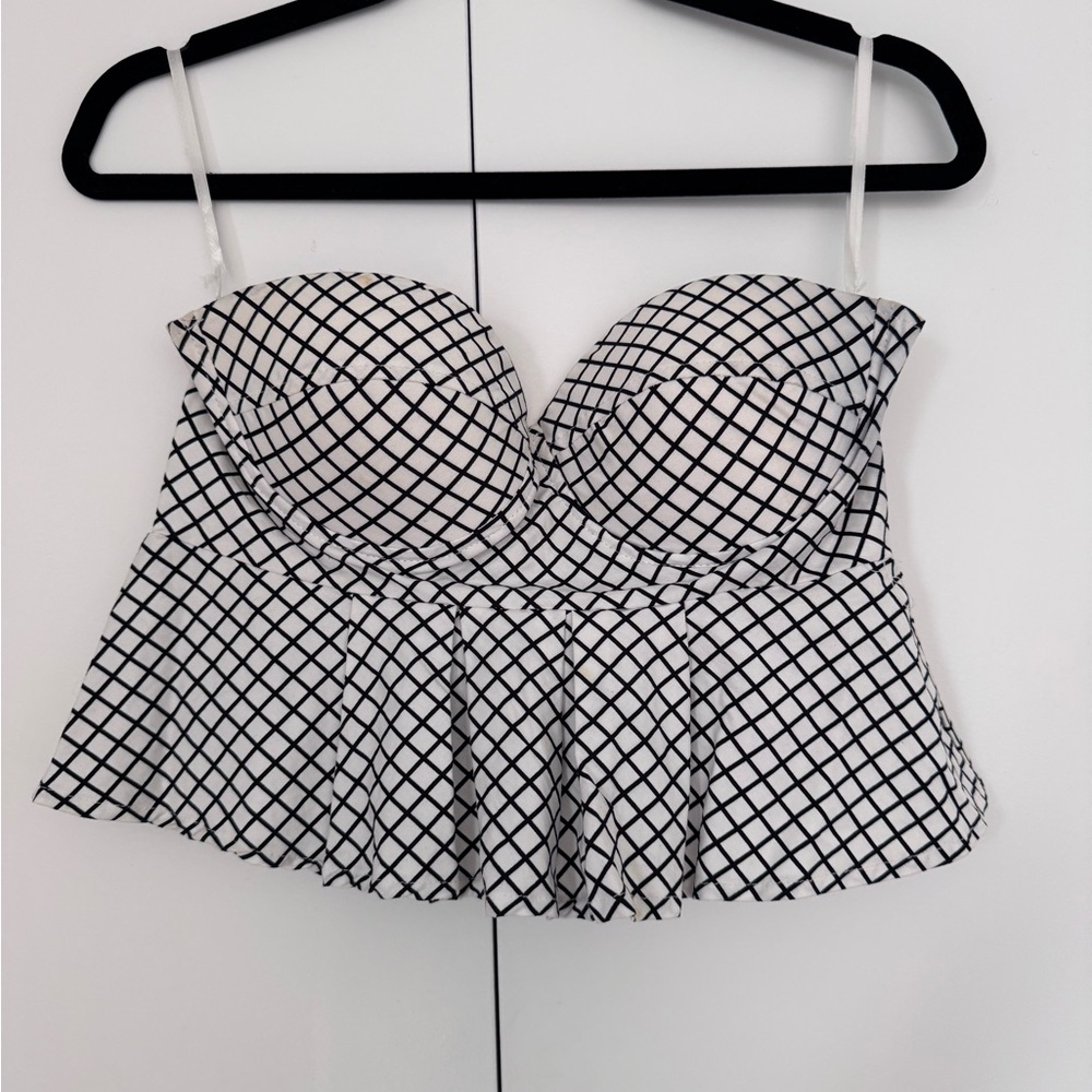 by the way. Black and White Bustier Peplum Crop Top